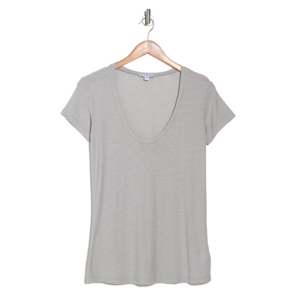 James Perse Women's Deep Scoop Neck Cap Sleeve Tee T-Shirt in Grey - Picture 3 of 3